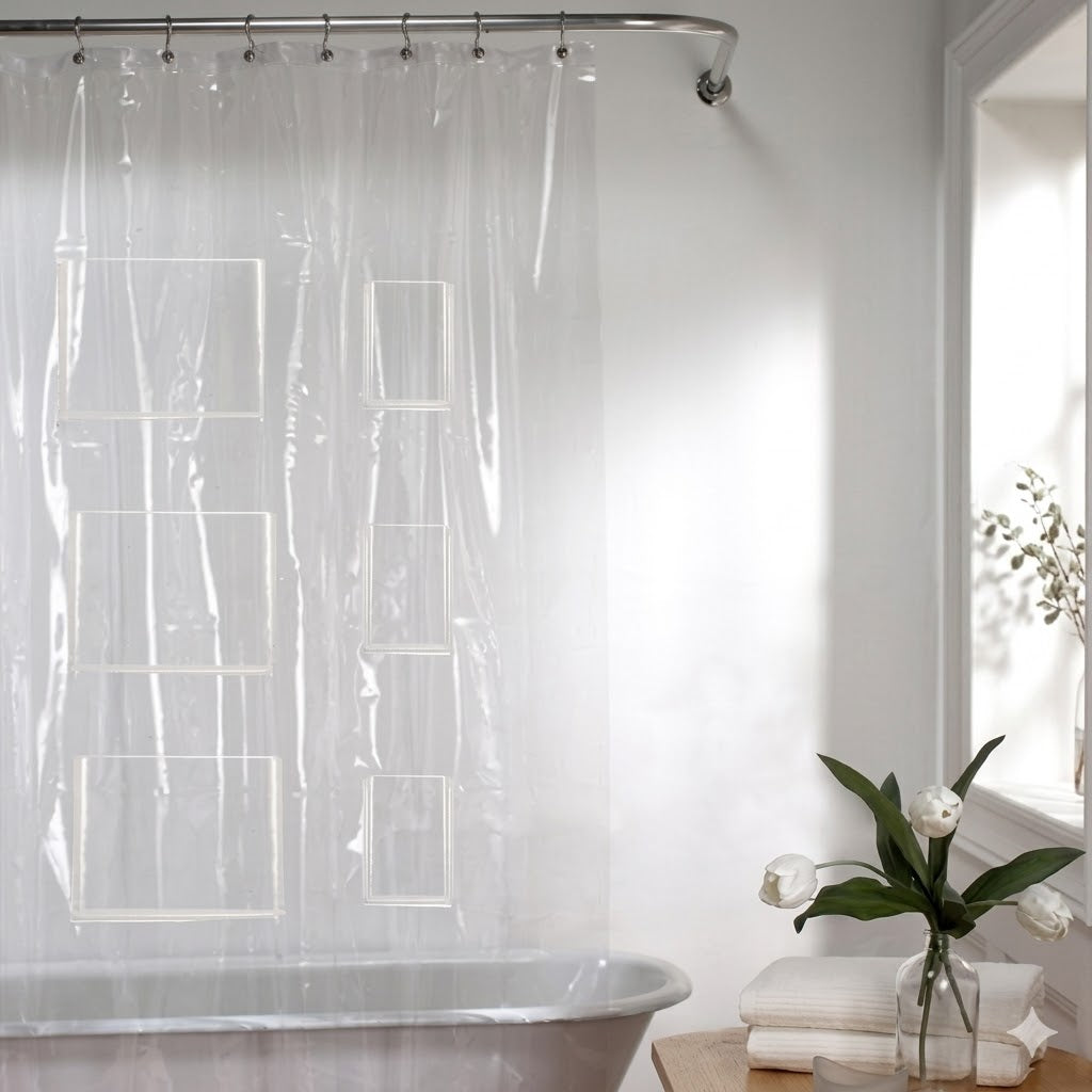 Pocket Shower Curtain, Transparent Thick Waterproof Curtain