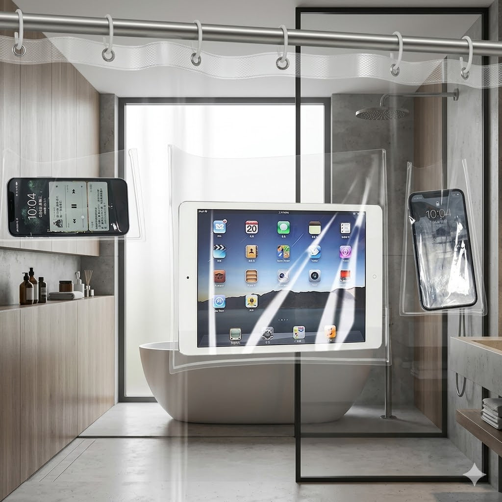 Pocket Shower Curtain, Transparent Thick Waterproof Curtain