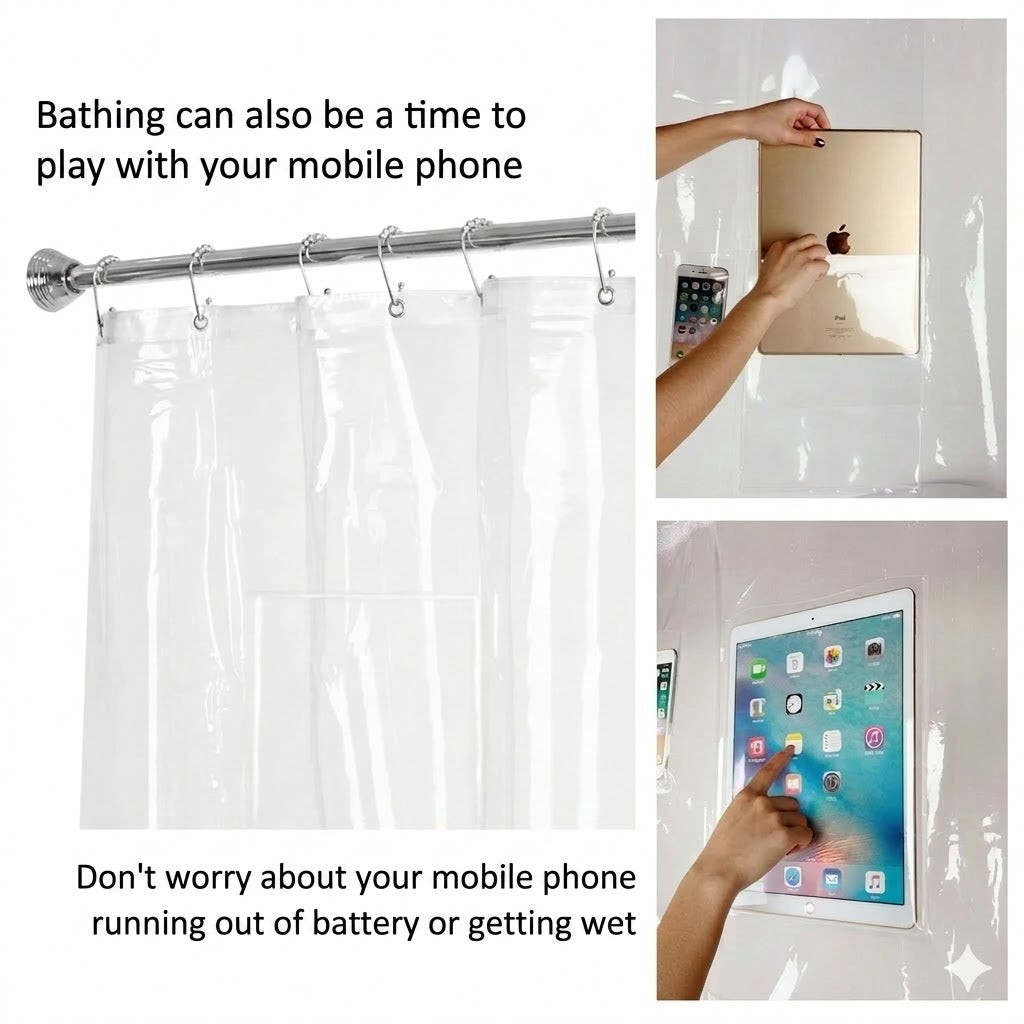 Pocket Shower Curtain, Transparent Thick Waterproof Curtain