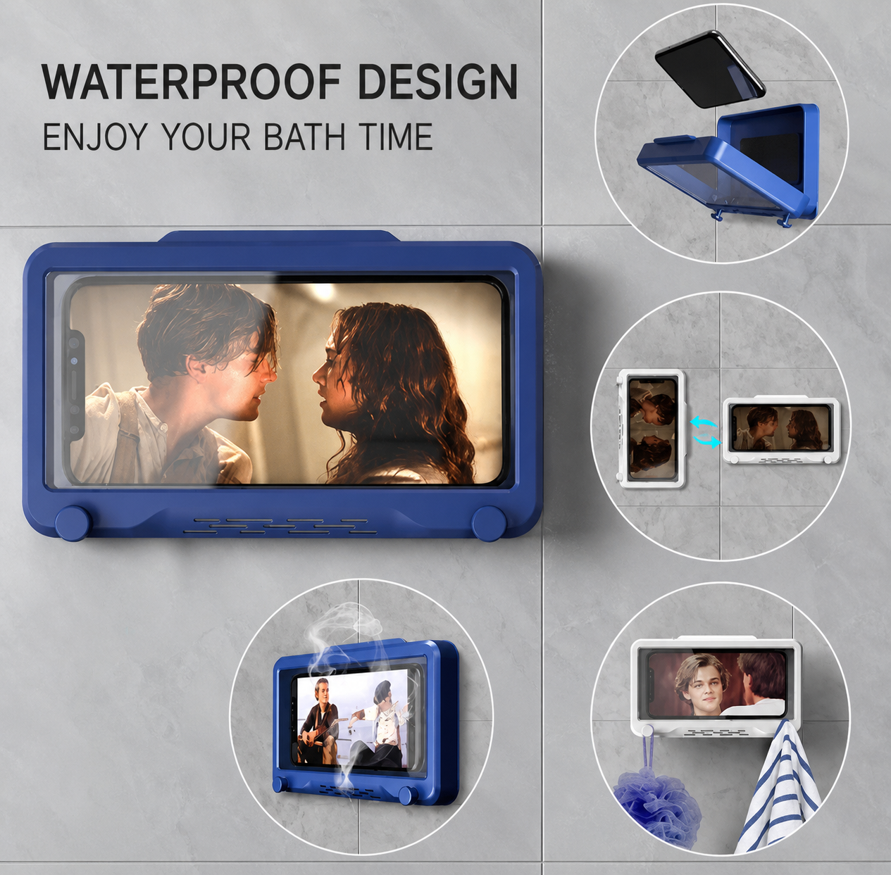 Waterproof Shower Phone Holder with Anti-Fog Touch Screen